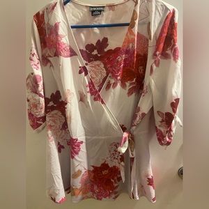 City Chic Pink Floral Wrap Top